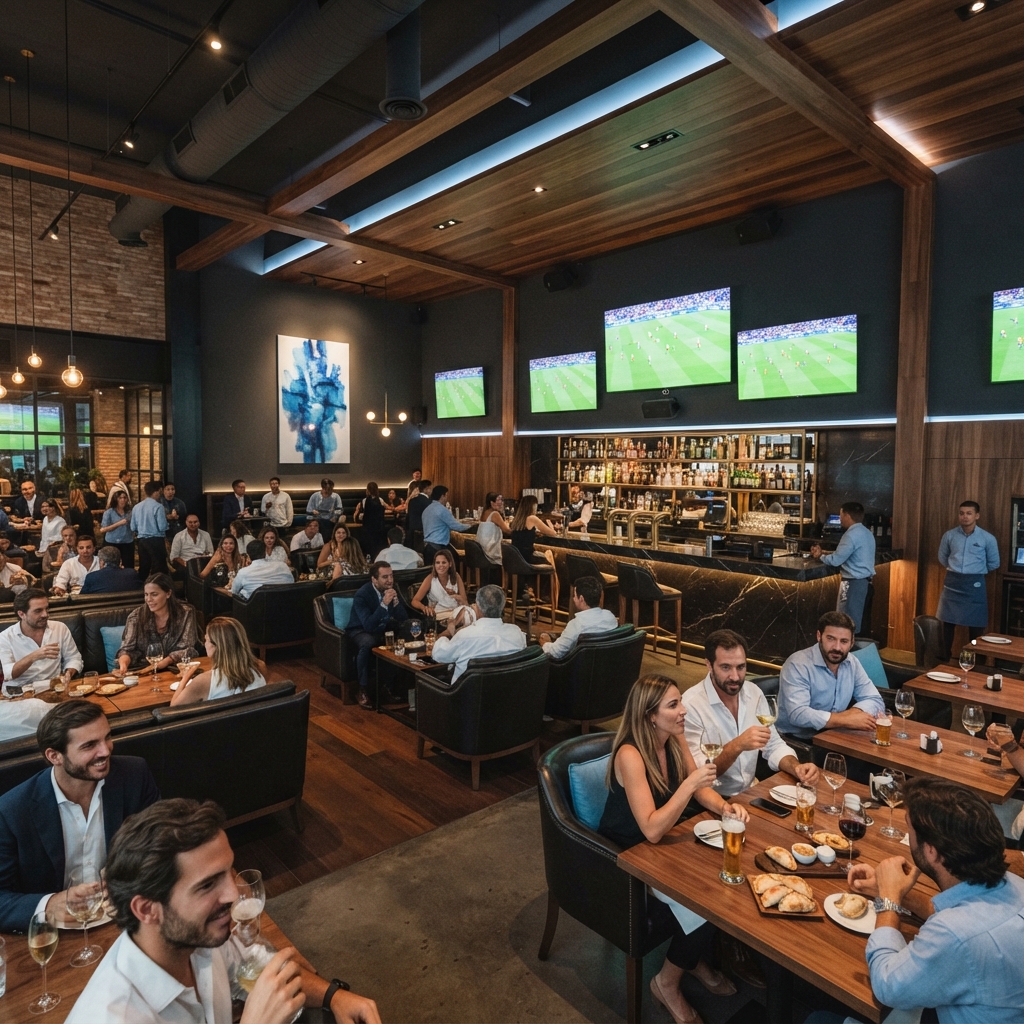 Wide view of the PampaPlay sports lounge interior