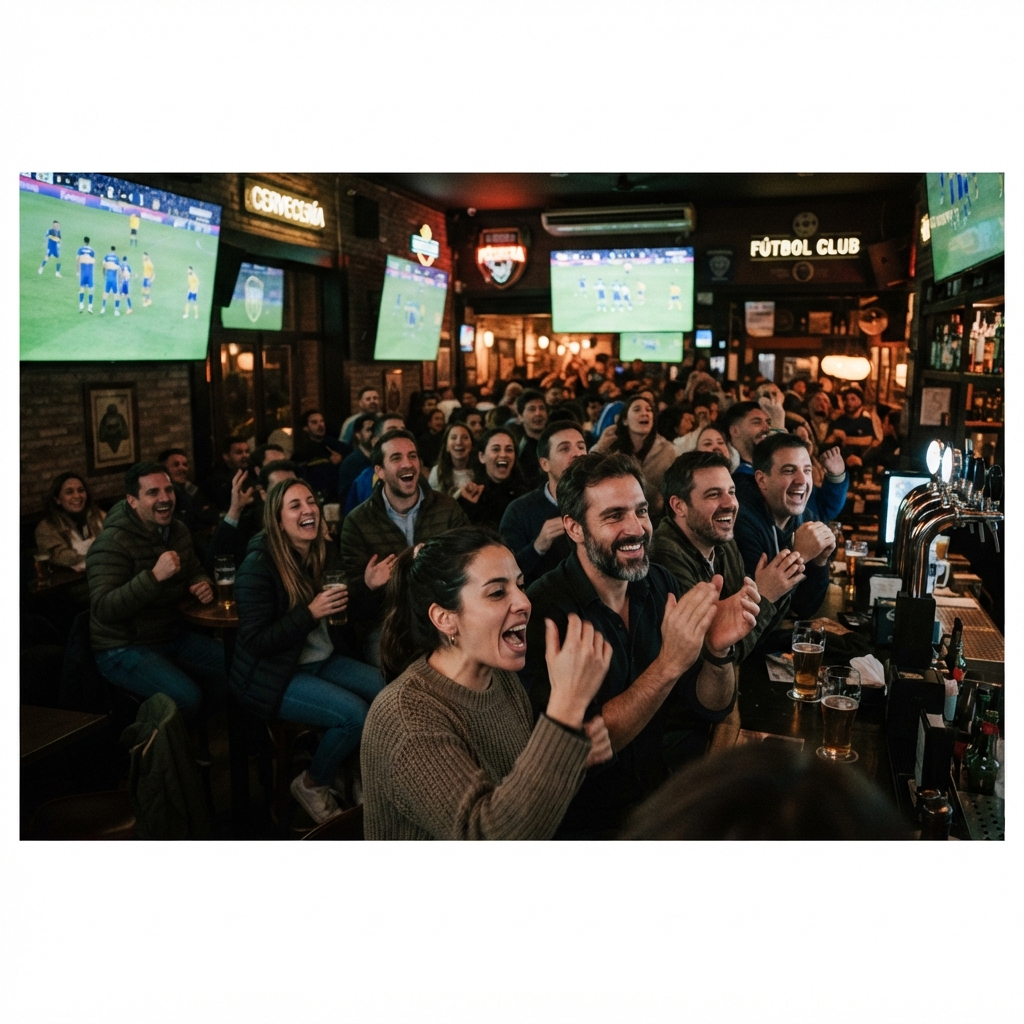 Adult fans watching football together on large screens
